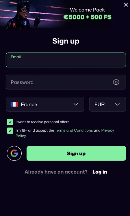 WinBeast registration form with country and currency selection